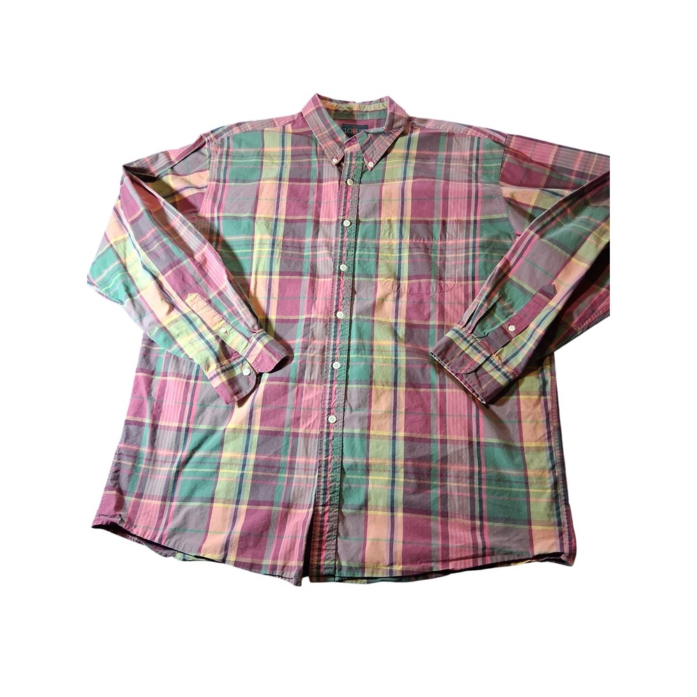 Vintage J.Crew Oarsman Mens XL Plaid Button Down Shirt Long Sleeve Multi-Color